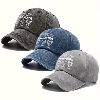Personalized Washed Denim Baseball Cap for Grandpa, My Favorite People Call Me Grandpa, Unique Custom Gift for Family Pride