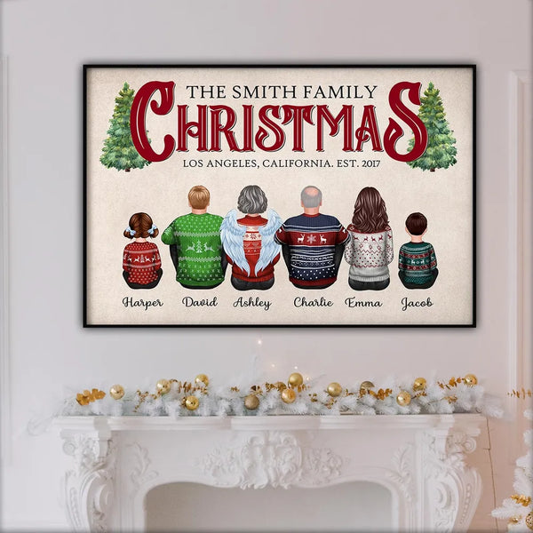 Christmas Family Sitting Together Personalized Poster, Christmas Decoration