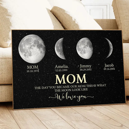 Personalized Moon Phase Dad Poster, Custom Family Keepsake Wall Art, Unique Gift for Dad with Starry Night Vibe