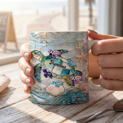 Personalized Sea Turtle Stained Glass Style Ceramic Mug for Mom - Ocean Beach Coffee Gift for Mother's Day