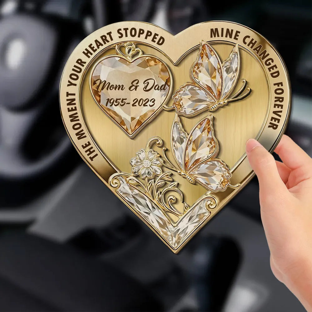 Personalized 2-Layer Wooden Car Visor Clip Heart Butterfly Memorial Gift for Mom - A Daily Reminder of Love