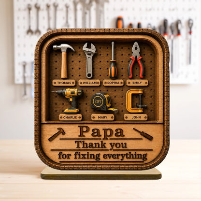 Personalized 2-Layer Wooden Plaque with Tool Box Design, Unique Gift for Papa Dad or Grandpa