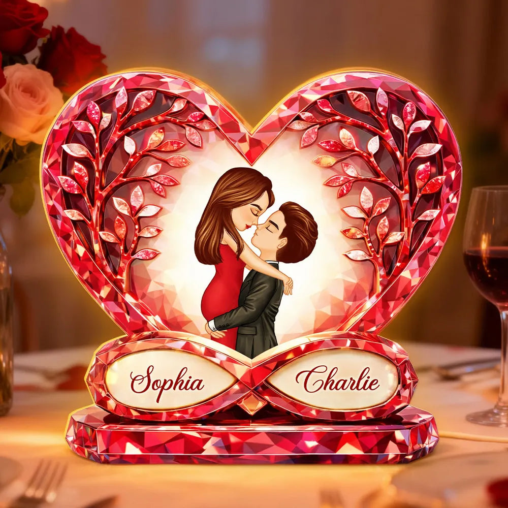 Personalized Acrylic Light Box with Kissing Couple in Heart, Warm Glow Bedroom Decor, Unique Gift for Him or Her