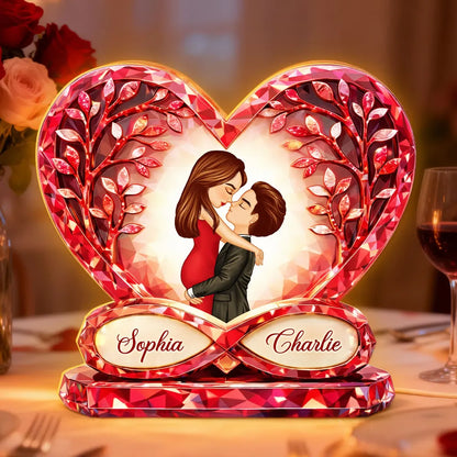Personalized Acrylic Light Box with Kissing Couple in Heart, Warm Glow Bedroom Decor, Unique Gift for Him or Her