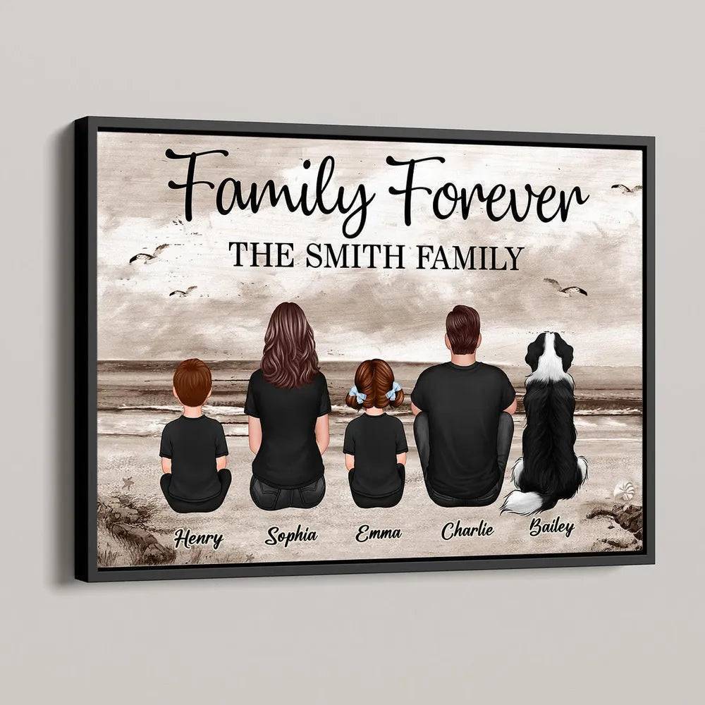 Beach Landscape Family Sitting Back View - Personalized  Pillow or Keychain or Poster or Plaque or Car Hanger or Wallet or Wallet Card or Cap or Cup - Ideal Gift for Loved Ones