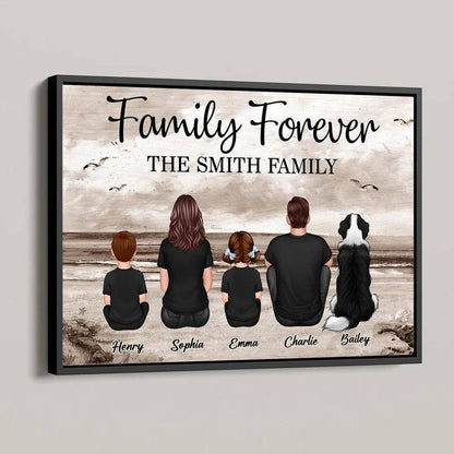 Beach Landscape Family Sitting Back View - Personalized  Pillow or Keychain or Poster or Plaque or Car Hanger or Wallet or Wallet Card or Cap or Cup - Ideal Gift for Loved Ones