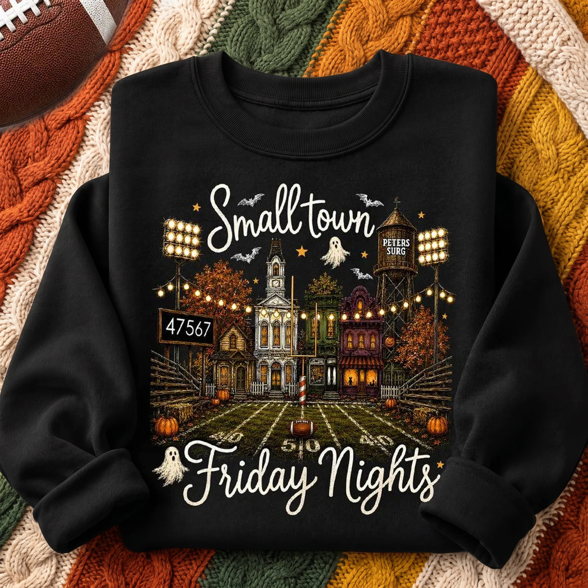 Personalized Classic Tee, Spooky Friday Night Hometown Artwork, Creative Gift for Local Sports Fans