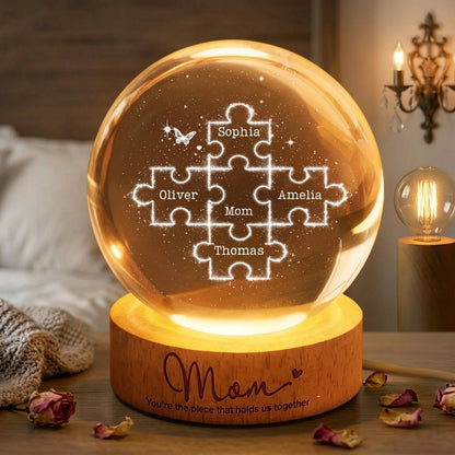 Personalized Globe Lamp for Mom, Puzzle Family Design Night Light, Cozy Bedroom Decor, Unique Gift for Mother's Day