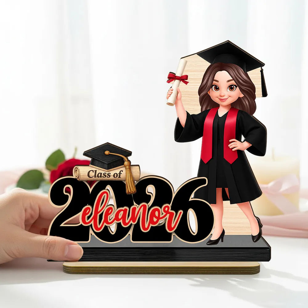 Custom 2-Layer Wooden Plaque For Graduation, Cap & Gown Keepsake, Creative Gift For Her Proud Moment