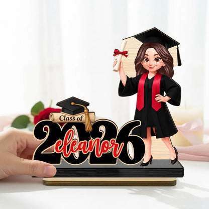 Custom 2-Layer Wooden Plaque For Graduation, Cap & Gown Keepsake, Creative Gift For Her Proud Moment