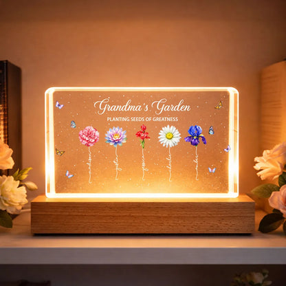 Grandma's Garden Block LED Light Plaque, Personalized Keepsake Lamp with Warm Glow, Thoughtful Gift for Grandma and Family
