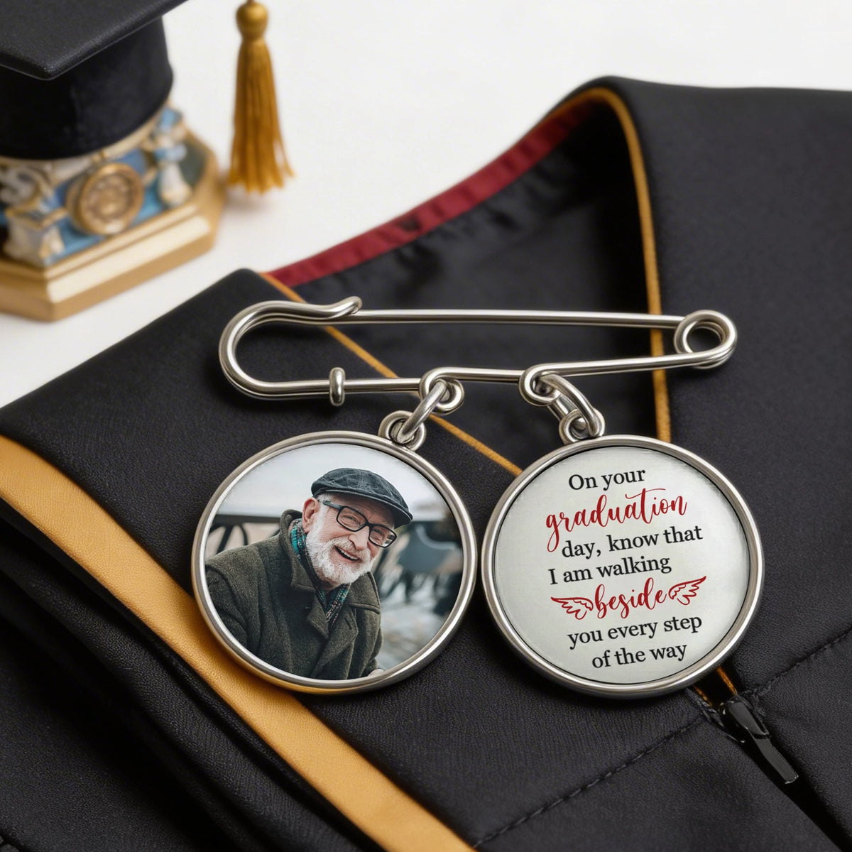 Graduation Walking Beside You Every Step Alloy Charm Lapel Pin With Photo Charms - Unique Gift for Graduate