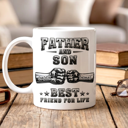 Personalized Ceramic Mug, Father & Son Fist Bump Design, Unique Gift for Dad, Best Friend for Life Keepsake