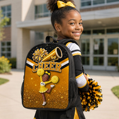 Kids School Backpack with Personalized Cheerleader Girl, Sparkling Team Spirit, Creative Gift for Young Cheer Fans