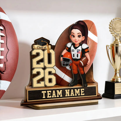 Custom Class Football Player 2-Layer Wooden Plaque, Warm Sports Memory Desk Decor, Thoughtful Gift for Graduates