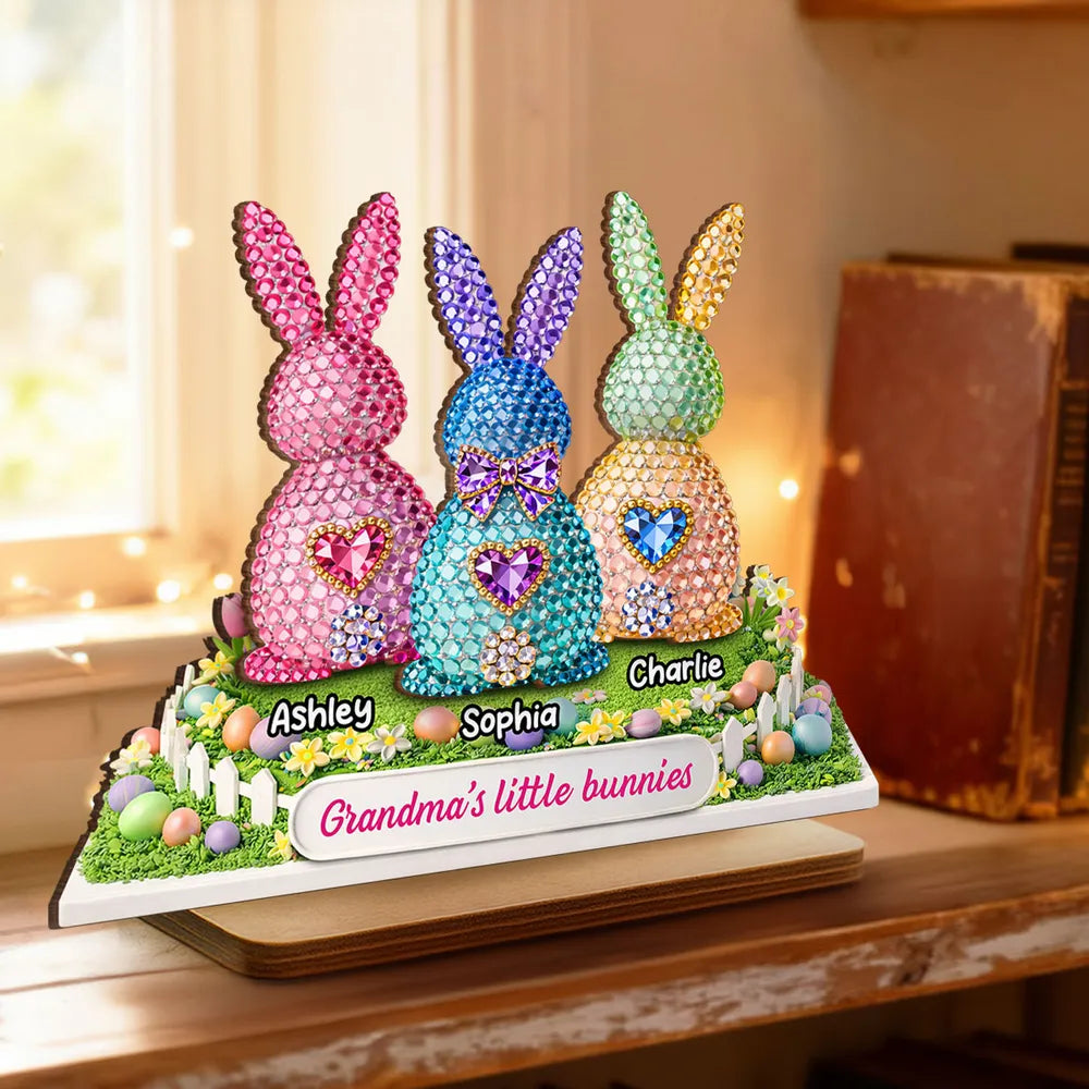 Grandma's Little Bunnies Shaped Acrylic Block Plaque Personalized Keepsake for Easter Home Accent Thoughtful Gift