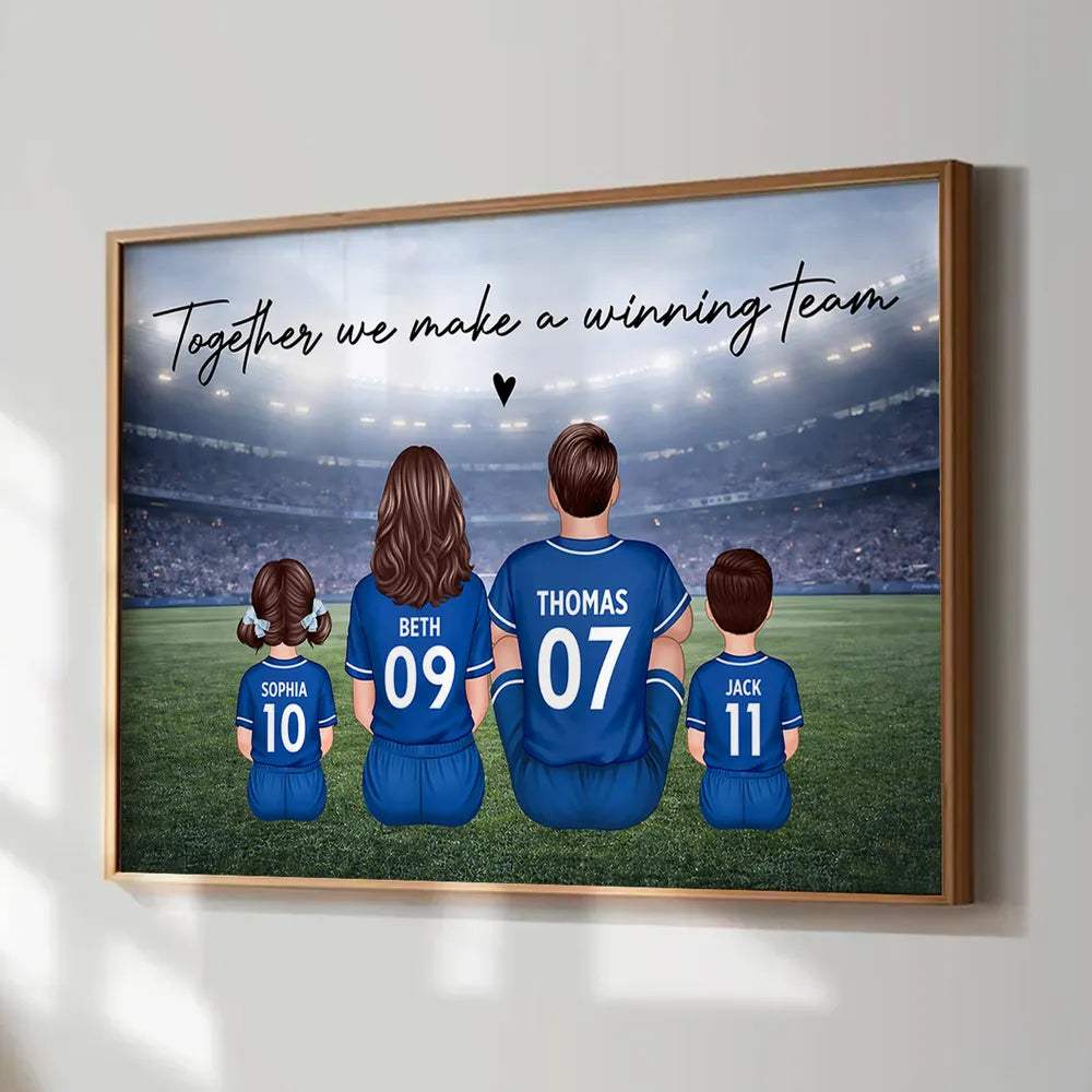 Personalized Soccer Family Poster, Sitting Back View Dream Team, Unique Gift for Mom & Dad