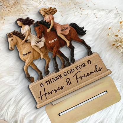 2-Layer Wooden Plaque, Thank God for Horses & Friends, Personalized Creative Gift for Best Friends
