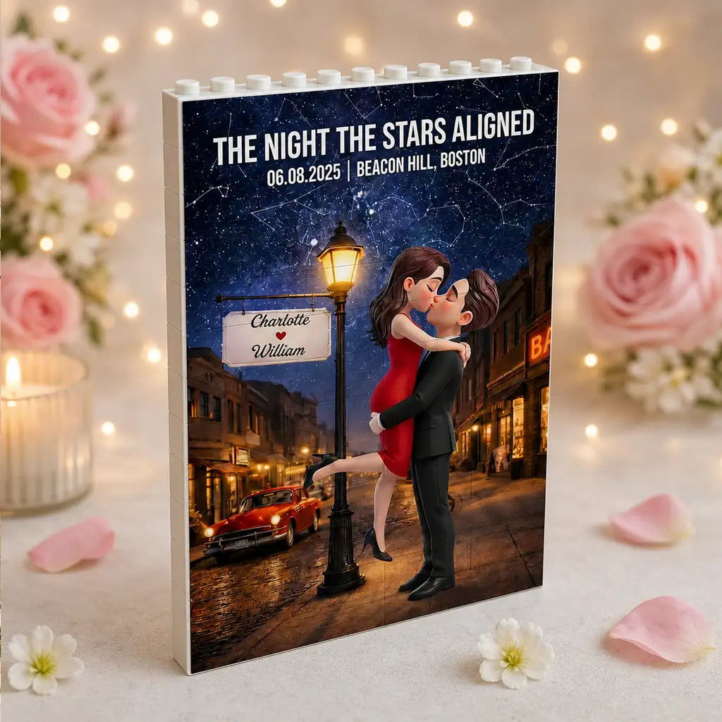 Personalized Building Brick Puzzle With Kissing Couple, Starry Night Unique Creative Gift for Couple