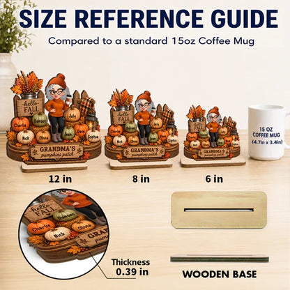 Personalized 2-Layer Wooden Plaque, Grandma Holding Coffee in Fall Pumpkin Patch, Unique Gift for Grandma