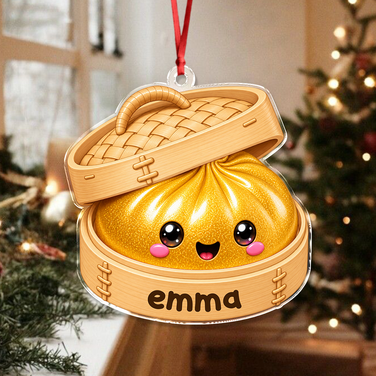 Personalized Acrylic Ornament, Smiling Dim Sum in Warm Pastels, Creative Keepsake Gift for Family & Friends