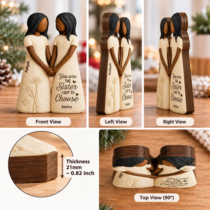 Personalized Thick Wooden Plaque, Chosen Sisters Holding Hands, Heartfelt Creative Gift for Her