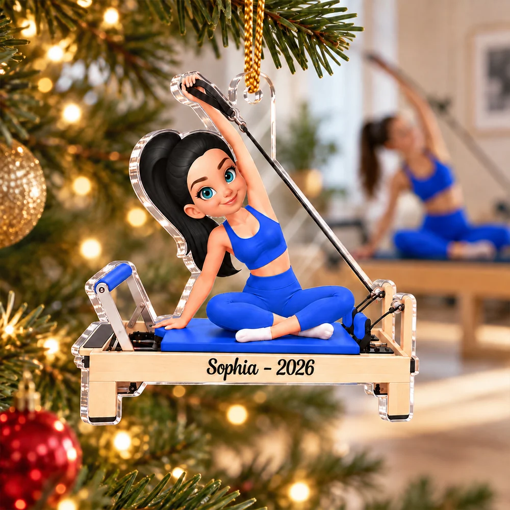 Personalized Pilates Girl Acrylic Ornament, Custom Reformer Scene, Unique Christmas Gift for Pilates Lovers