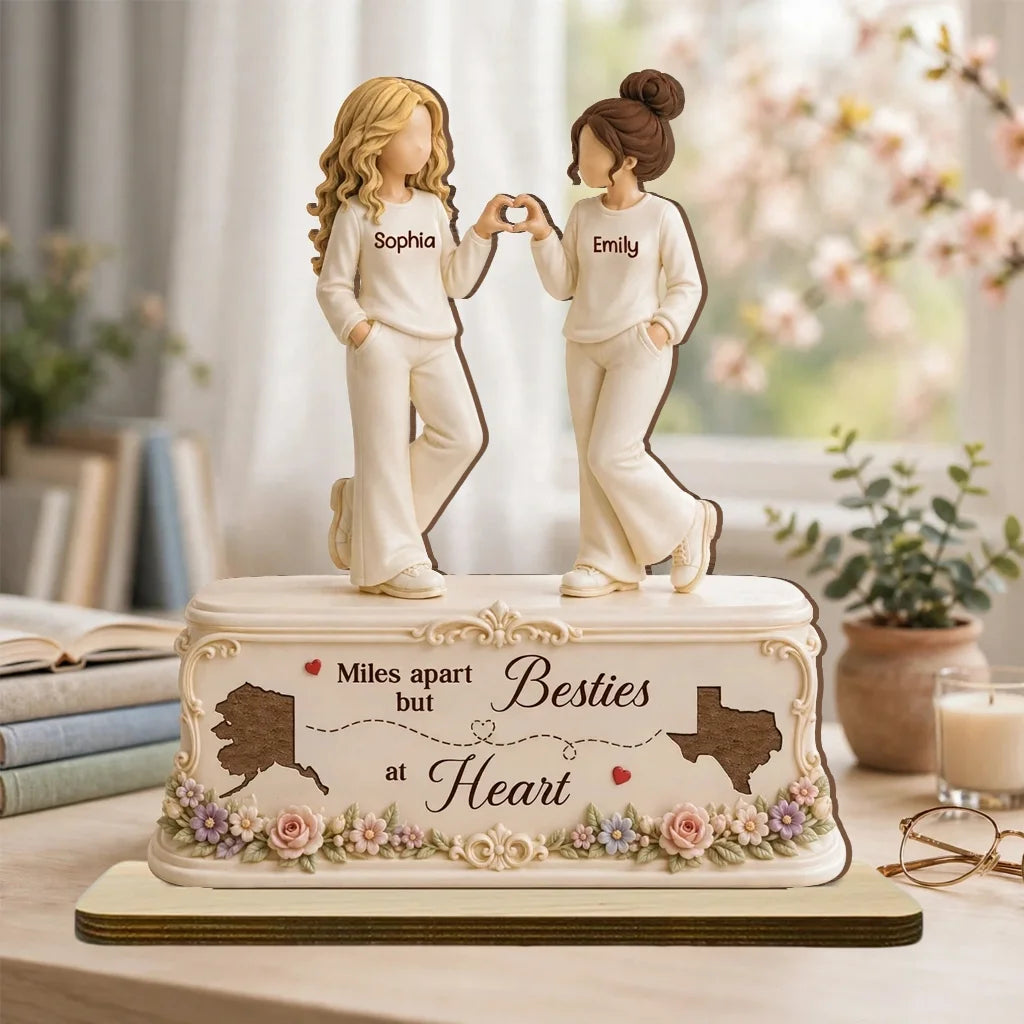 Personalized Wooden Plaque, Heart Gesture Friends, Besties at Heart, Creative Gift for Long-Distance Friend