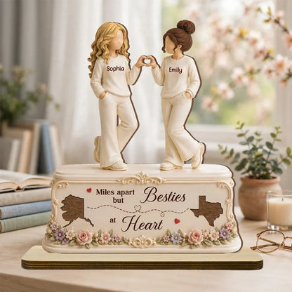 Personalized Wooden Plaque, Heart Gesture Friends, Besties at Heart, Creative Gift for Long-Distance Friend