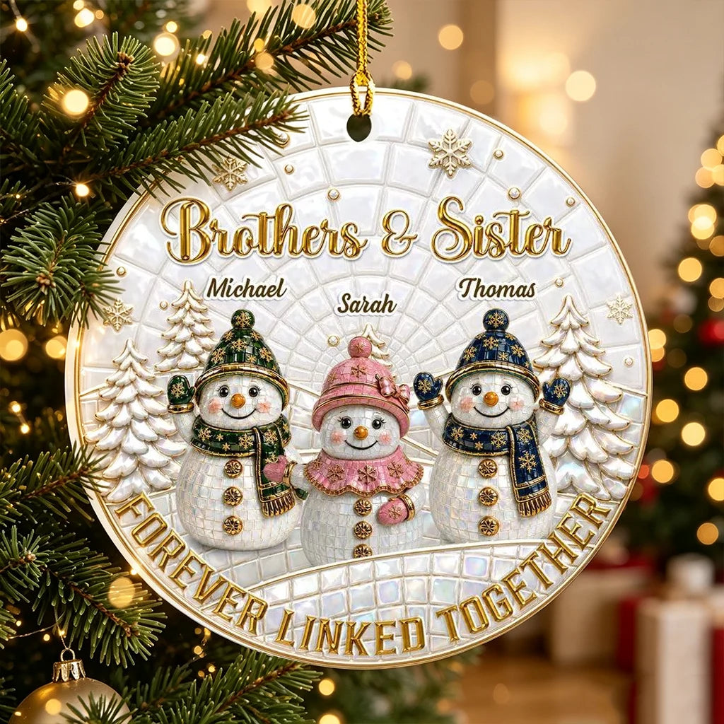 Personalized Acrylic Ornament, Snowman Siblings in Snowy Forest, Unique Christmas Gift for Family