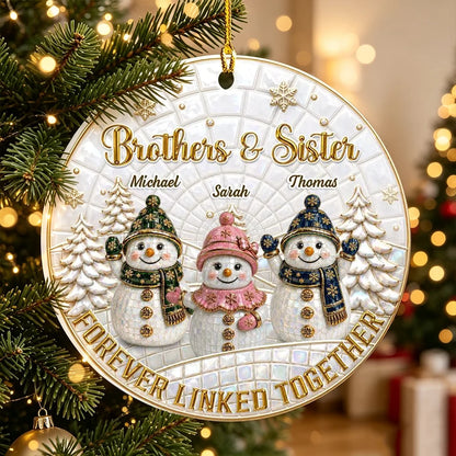 Personalized Acrylic Ornament, Snowman Siblings in Snowy Forest, Unique Christmas Gift for Family