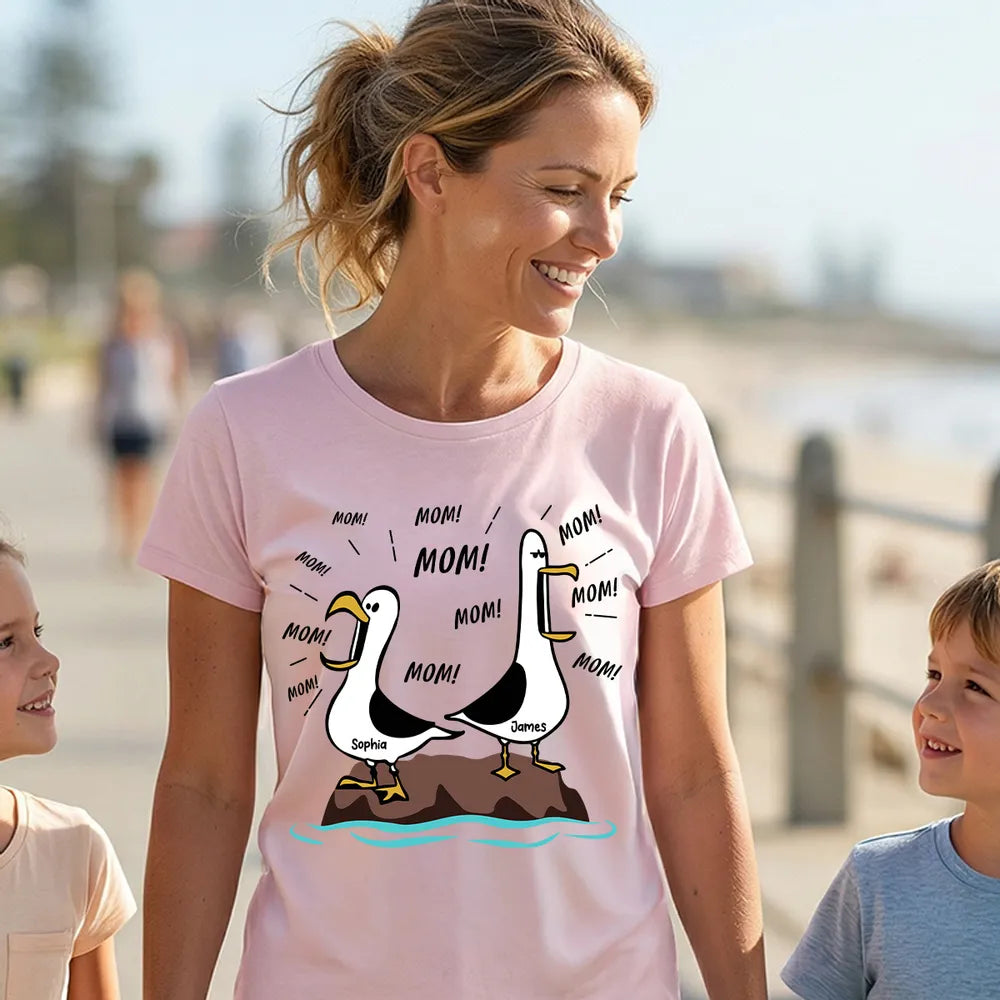 Personalized Seagull Mom Classic Tee, Funny 'MOM!' Cartoon Shirt, Unique Mother's Day Gift for Mom