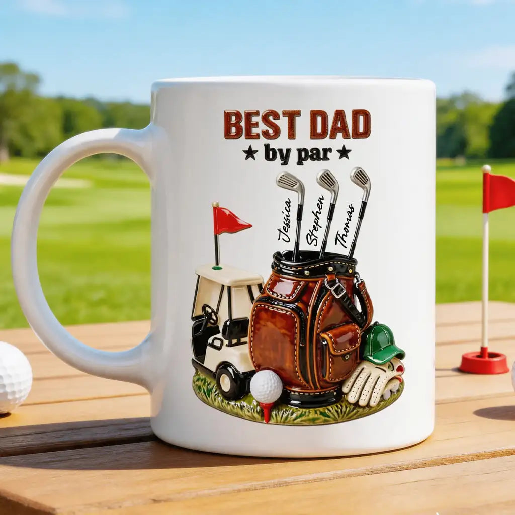 Personalized Ceramic Mug with Dad by Par Golf Art, Unique Creative Gift for Dad