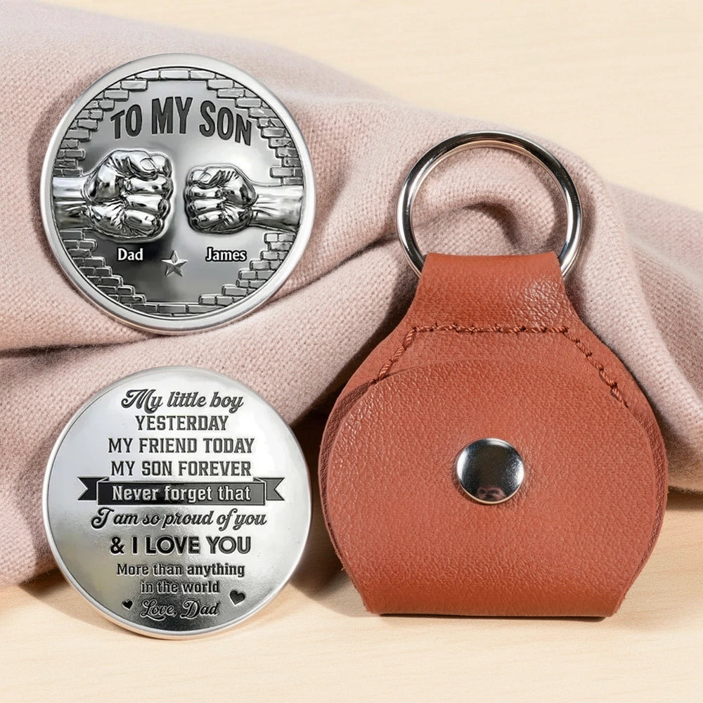 Personalized Pocket Hug for Son, Father Son Fist Bump Keepsake, Unique Gift from Dad