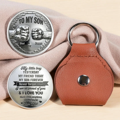 Personalized Pocket Hug for Son, Father Son Fist Bump Keepsake, Unique Gift from Dad
