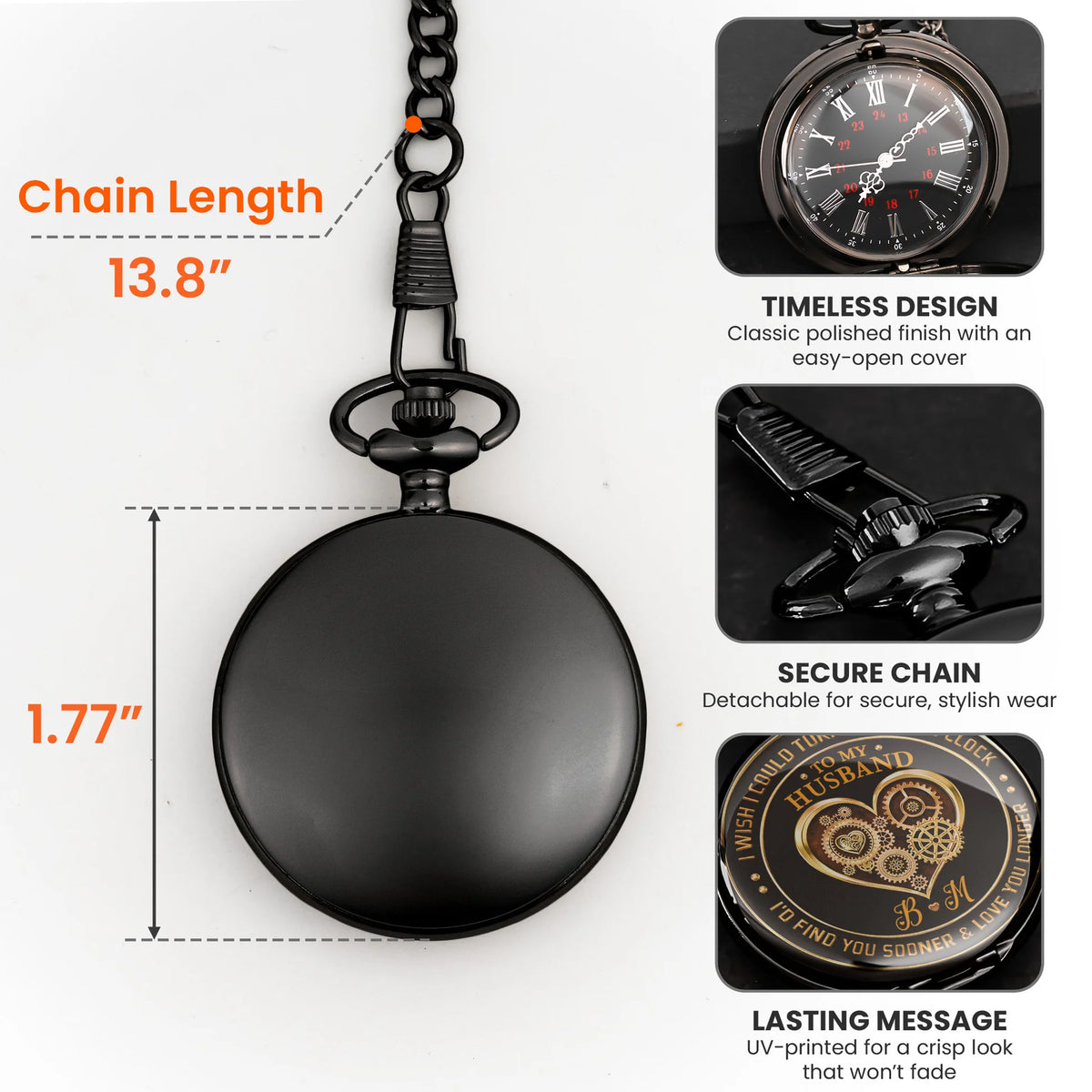 Pocket Watch Personalized Keepsake, I Wish I Could Turn Back The Clock Message, Timeless Anniversary Gift for Him
