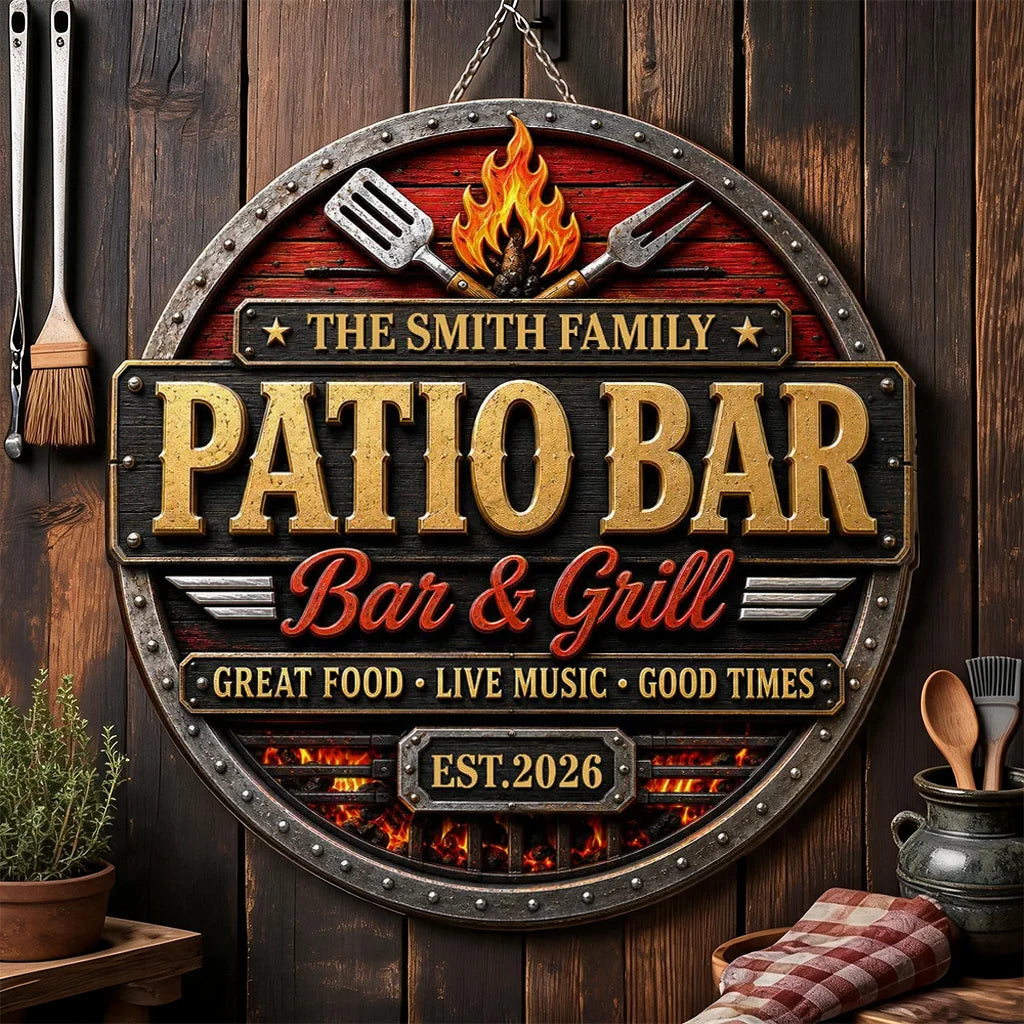Personalized Wooden Sign, Great Food Live Music Good Times Patio Decor, Creative Gift for Families Who Love Grilling