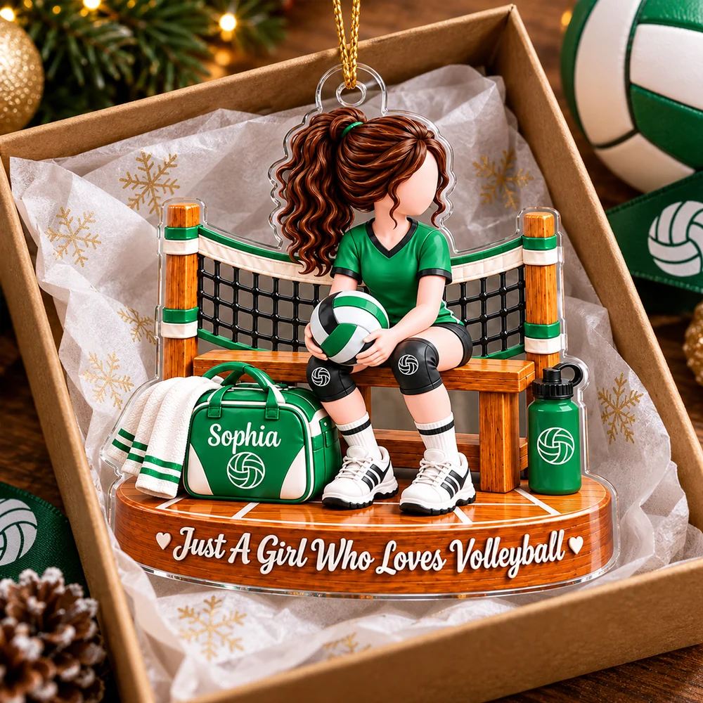 Just a Girl Who Loves Volleyball Acrylic Ornament, Seated Player, Personalized Creative Gift for Granddaughter