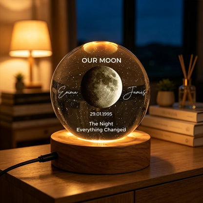 Personalized Moon Phase Globe Lamp, Warm Amber Bedside Decor and Unique Romantic Gift for Wife or Girlfriend