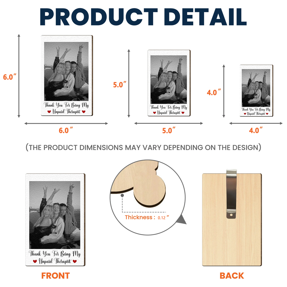 Personalized Wooden Car Visor Clip Polaroid-Style Photo Keepsake for Best Friends, Cute Travel Companion Unique Gift