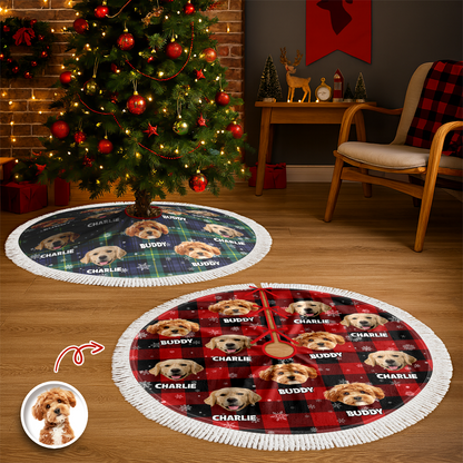 Personalized Plush Christmas Tree Skirt with Your Pet Photo – Custom Dog or Cat Holiday Decor, Unique Gift for Pet Lovers