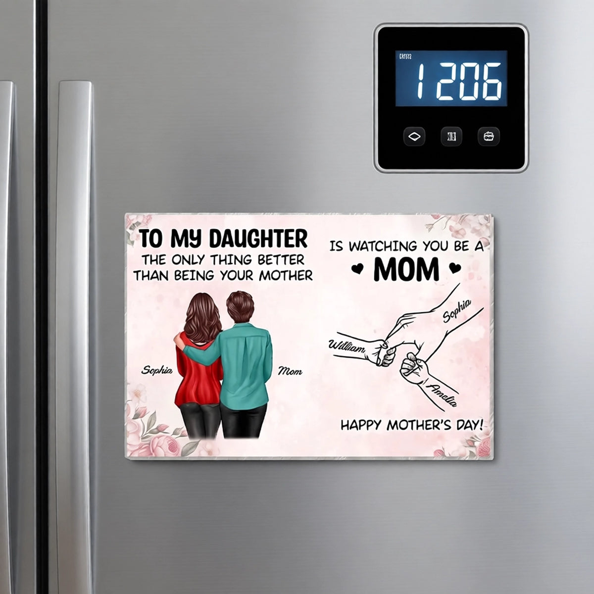 Personalized Acrylic Fridge Magnet, Mother and Daughter Hugging Art, Sweet Mother's Day Gift Idea
