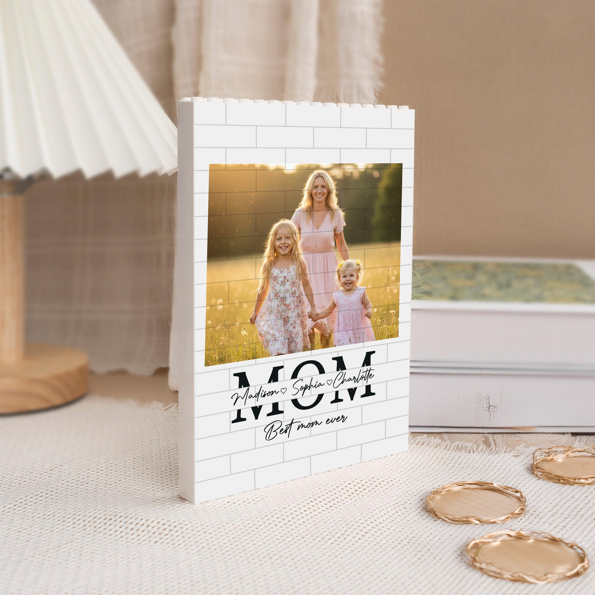 Custom PVC Building Brick Puzzle with Your Photo, Sweet Mom and Kids Kissing Scene, Meaningful Keepsake Gift for Mom