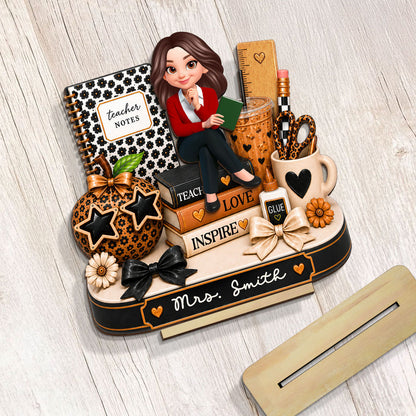 Personalized 2-Layer Wooden Plaque, Seated Teacher & Leopard Desk Decor, Unique Creative Gift for Teacher