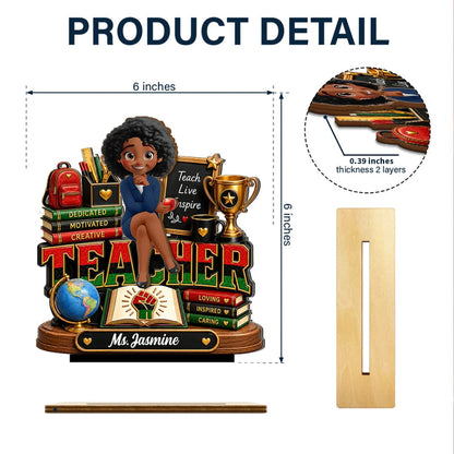 Personalized 2-Layer Wooden Plaque, Cartoon Teacher Classroom Design, Unique Creative Gift for Teacher