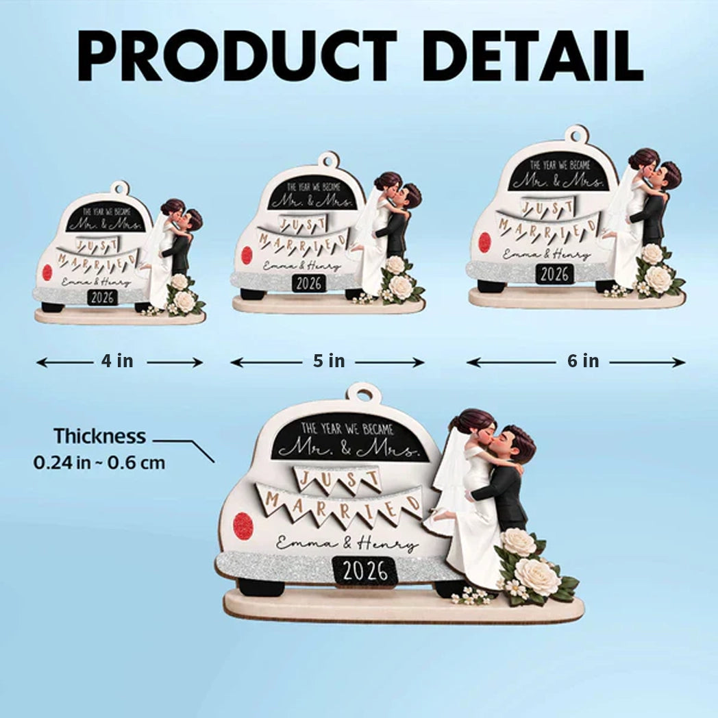 Personalized 2-Layer Wooden Ornament, Kissing Bride & Groom Creative Wedding Gift for Couple