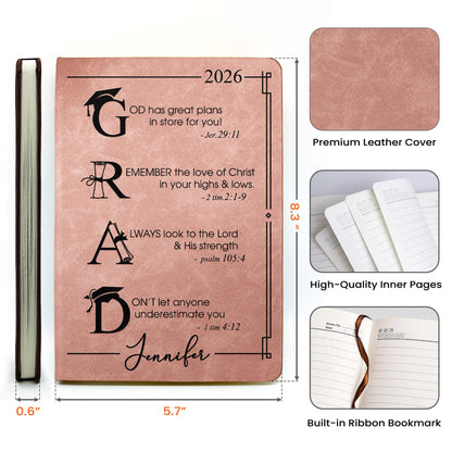 Personalized Leather Journal with Faith Graduation Quote, Unique Christian Gift for Her or Him