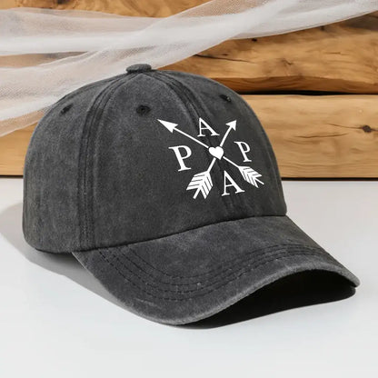 Personalized Washed Denim Baseball Cap, Papa Arrow Heart Design, Unique Father's Day Gift for Dad