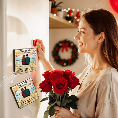 Personalized Acrylic Music Magnet with Couple Sitting by the Lake, You & Me We Got This, Unique Romantic Gift for Him or Her