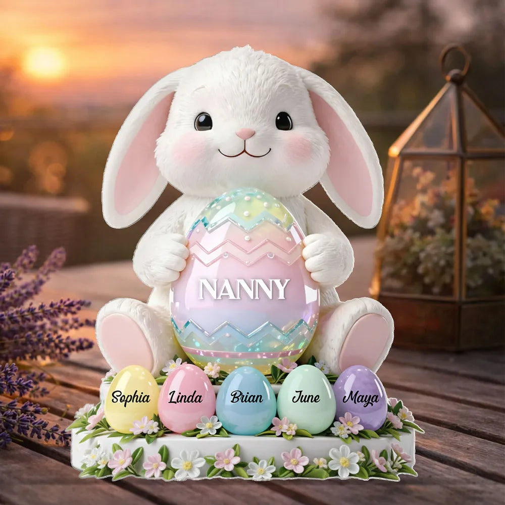 Custom Easter Bunny Shaped Acrylic Block Plaque, Pastel Egg Design for a Love-Filled Keepsake Gift for Nanny